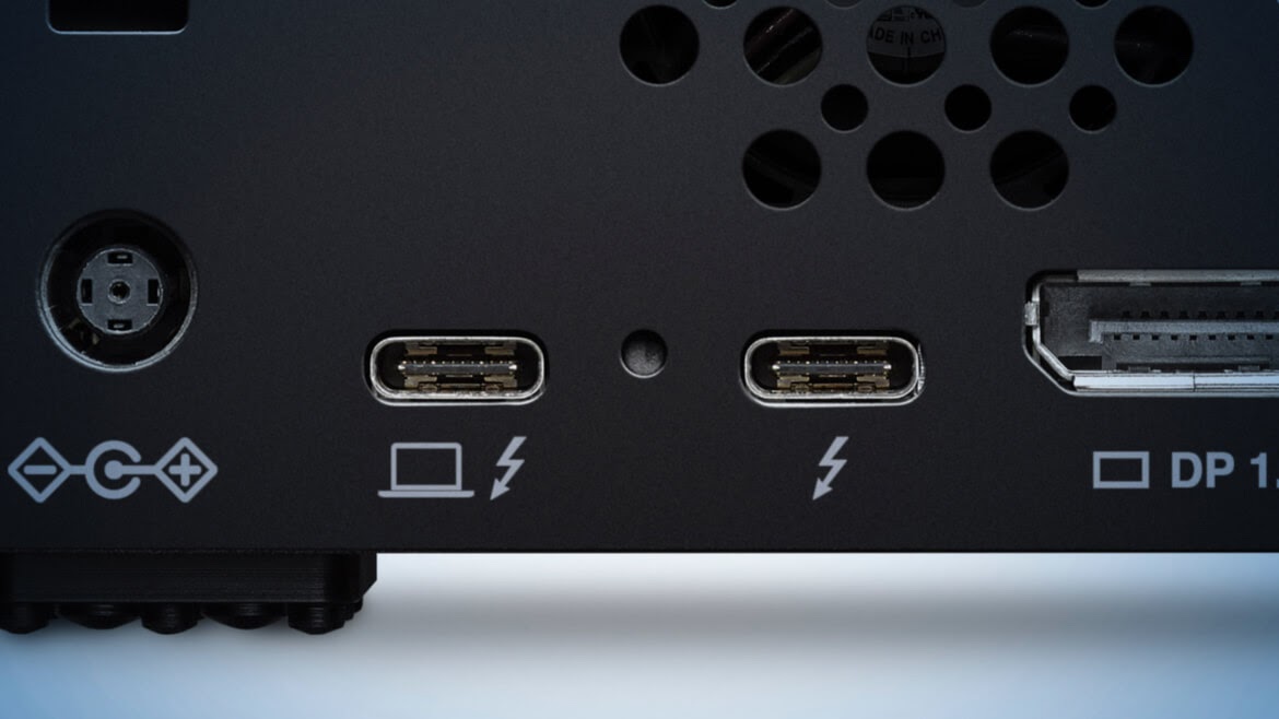 Thunderbolt 3 ports on the 1big Dock SSD Pro. Image: LaCie.